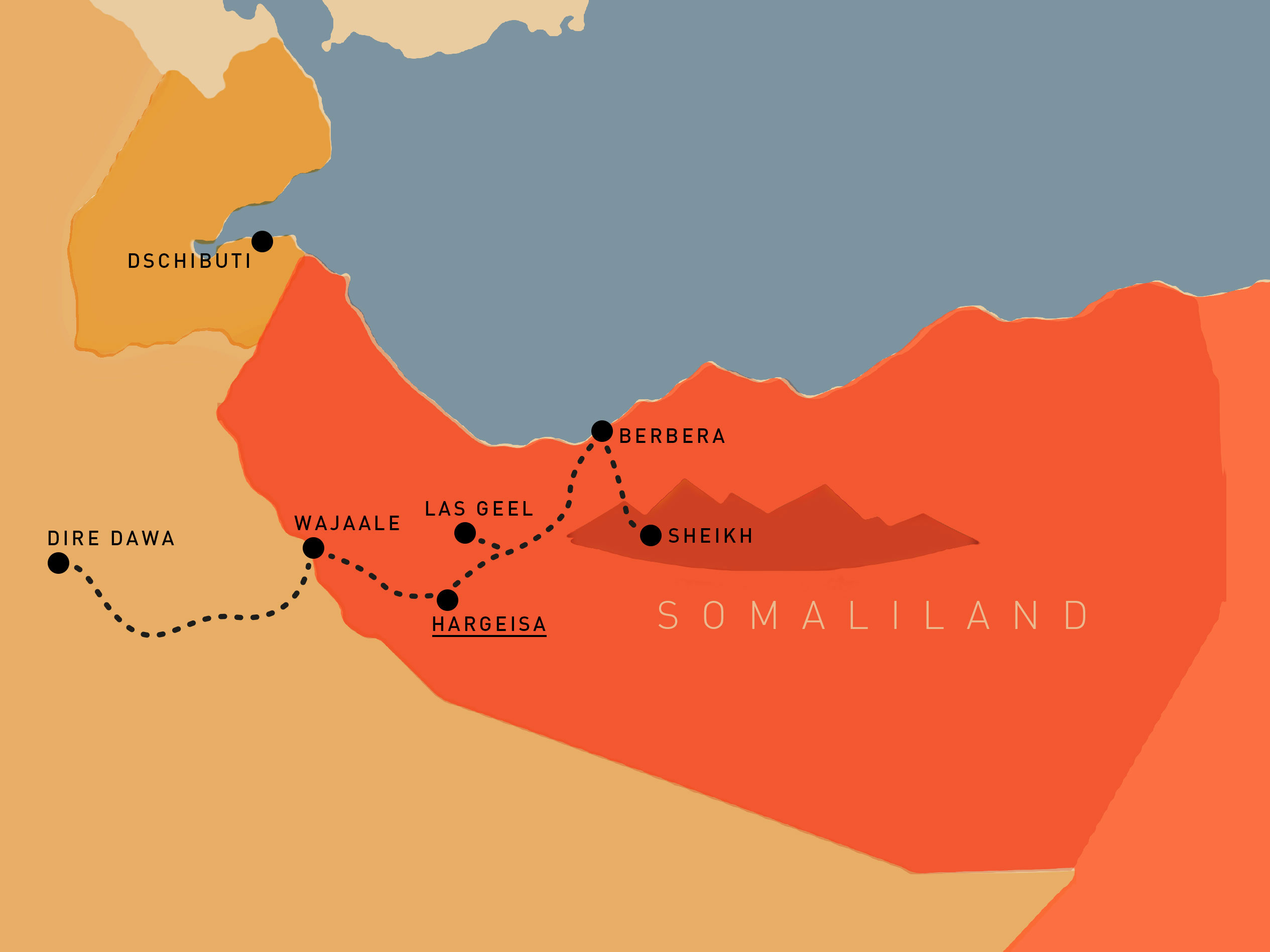 We start our journey in Ethiopia, in Wajaale we cross the border to Somaliland.